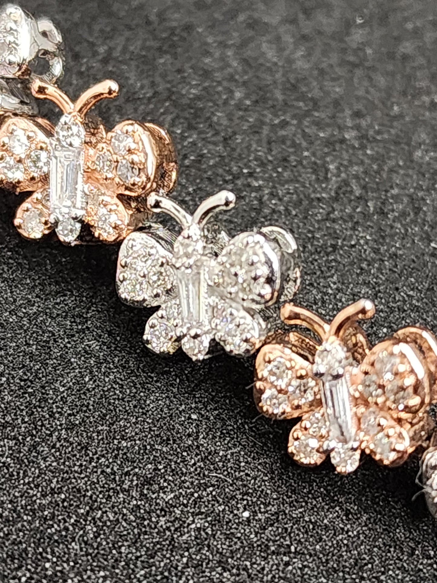 Butterfly Bracelet - 10k Yellow Gold - 2.15 CT Si Diamond Rounds With Baguettes - 7in long - 7mm